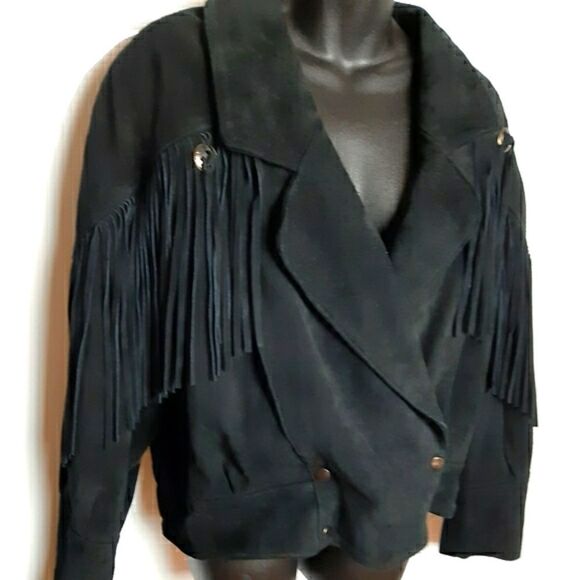 G40000 WOMANS   Black‎ Suede Leather Motorcycle  L - Picture 7 of 8